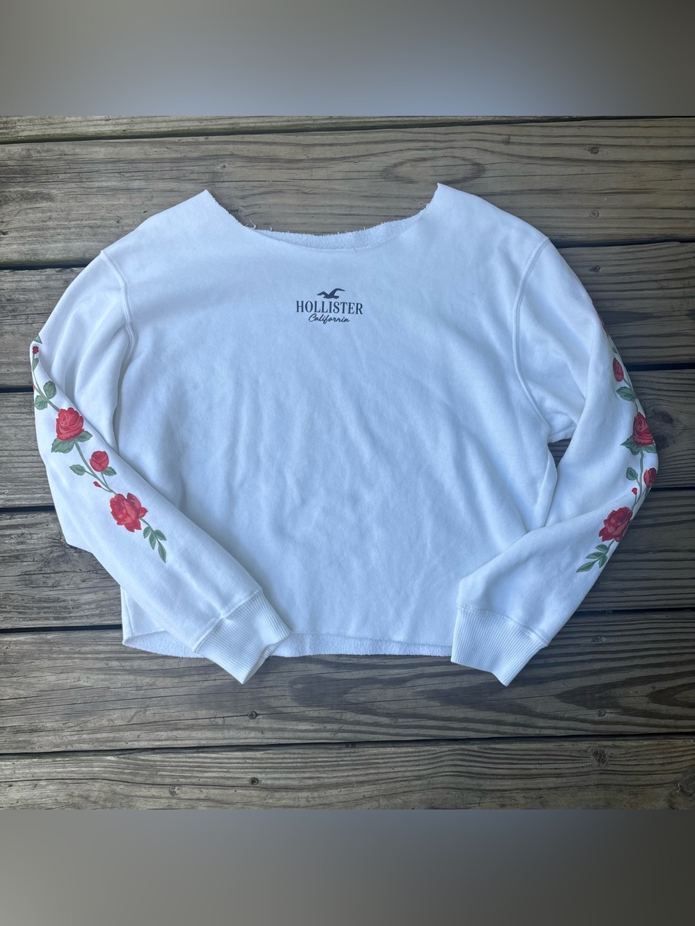 Hollister Co. Cropped Sweatshirt with Rose Sleeves